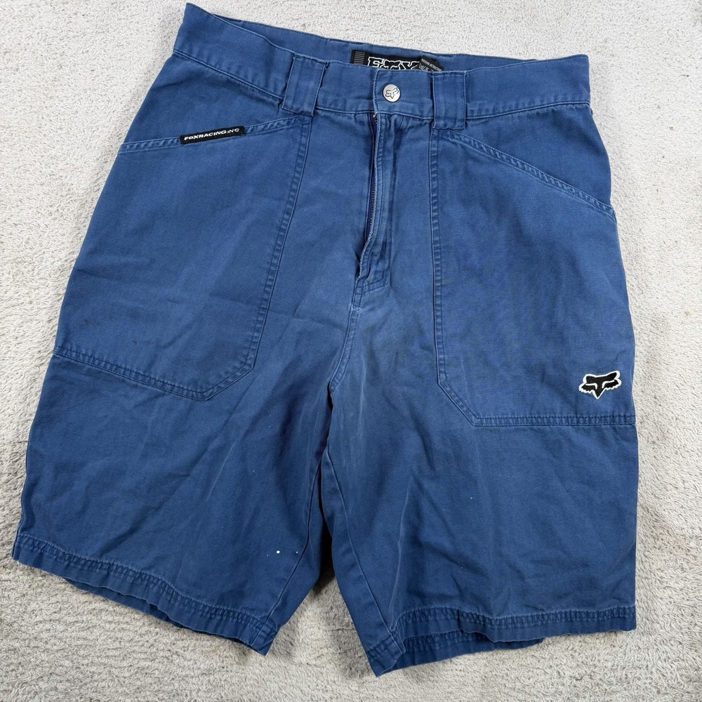 Fox Racing Shorts Mens 34 Blue Moto BMX Skate Utility Motocross Chino Baggy Y2K